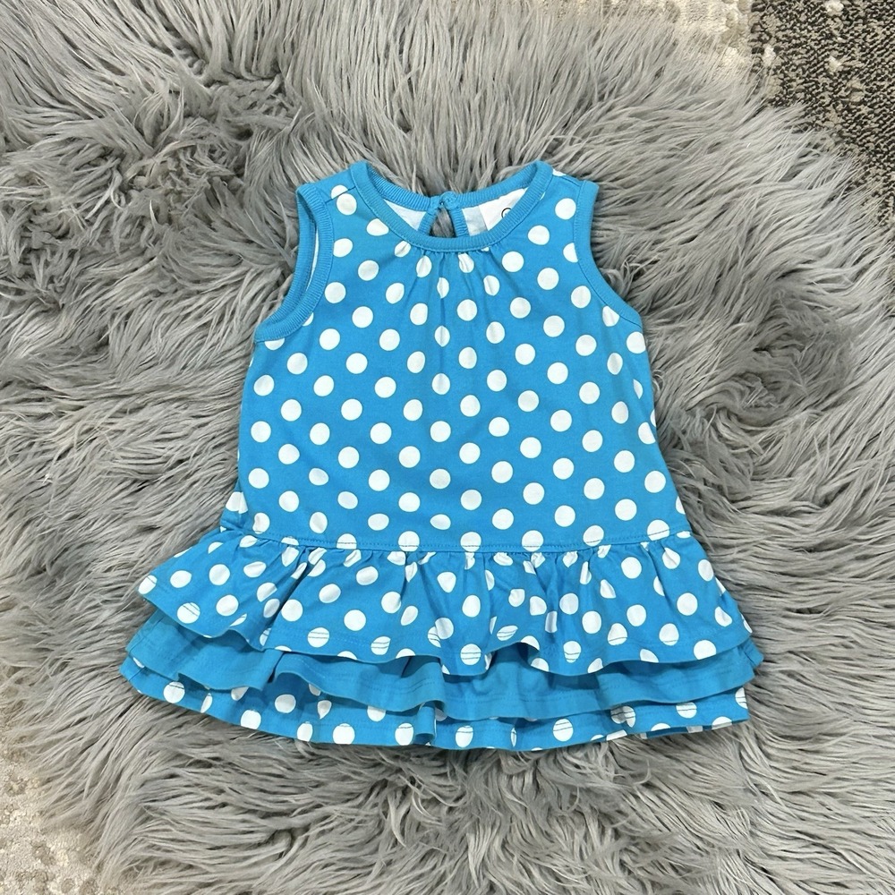 Hanna Andersson Infant Girls Layered Blue Dress W/White Polka Dot Size 3-6M (60)